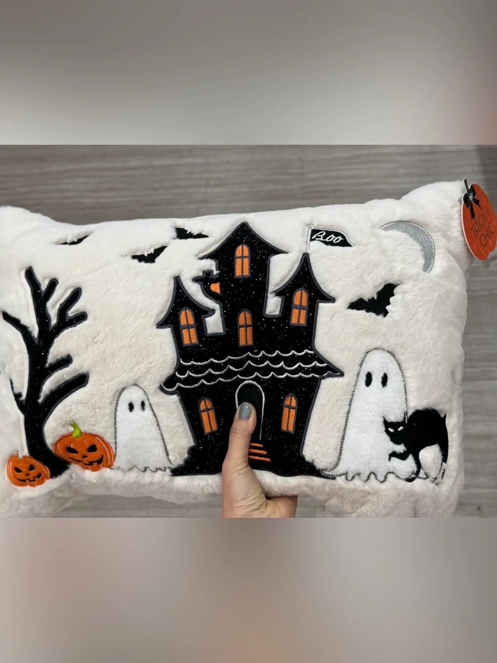 Black & Orange Haunted House Decorative Pillow